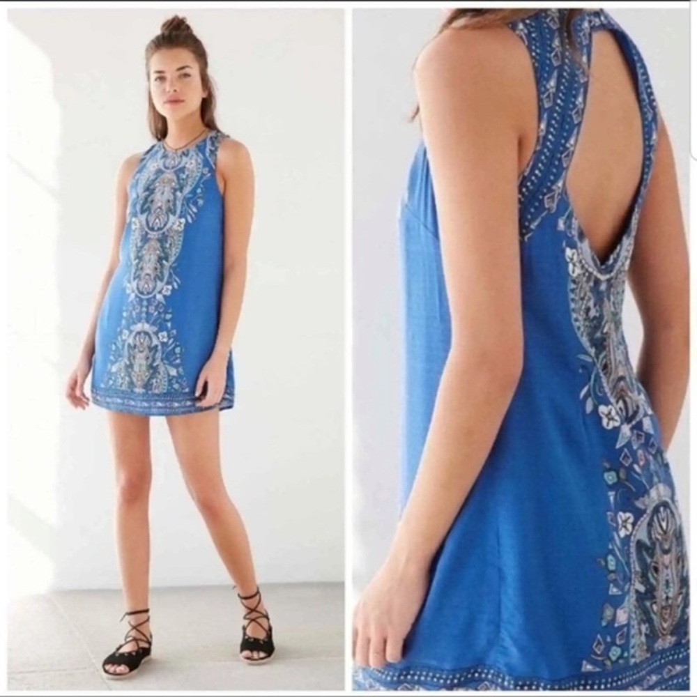 Urban Outfitters Ecote Frock dress Guinevere blue boho floral sleeveless dress